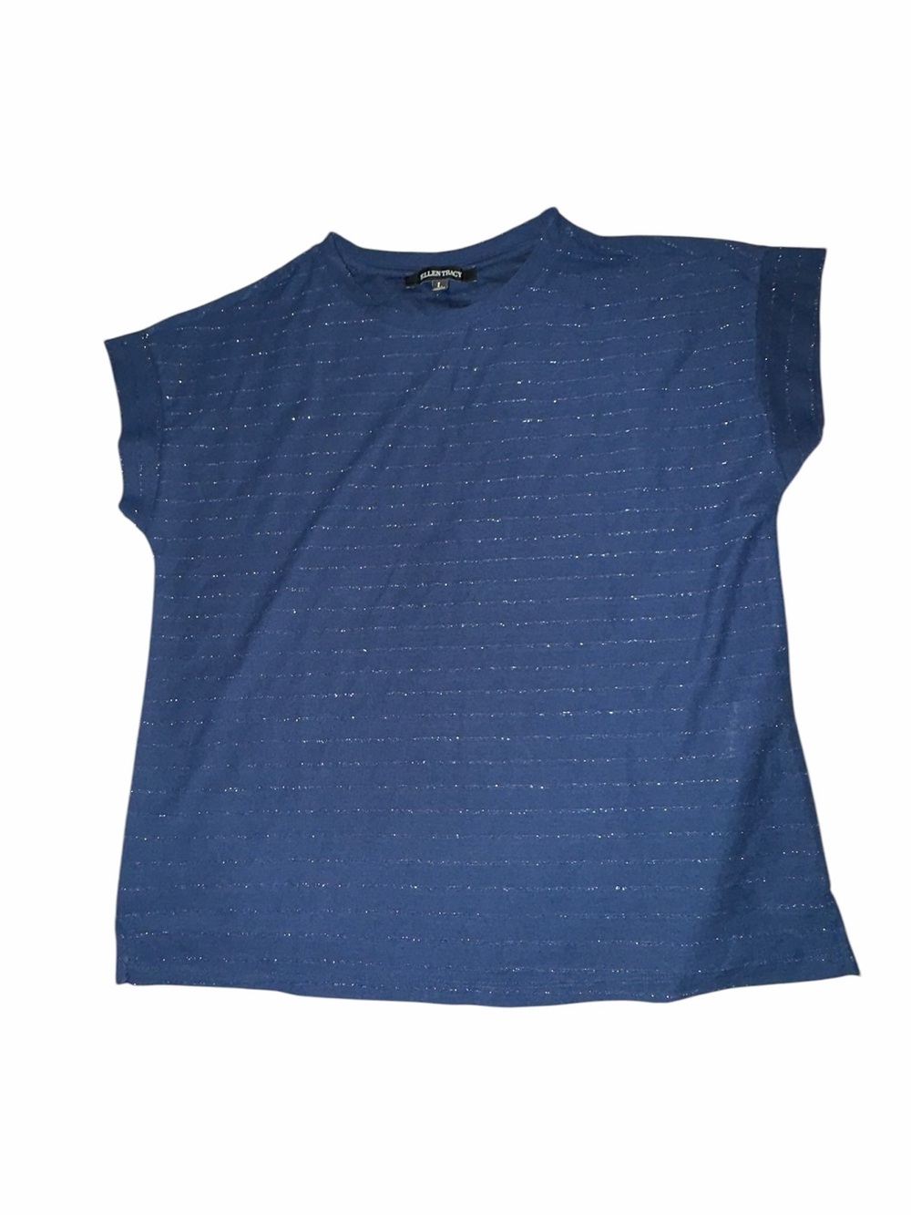 Ellen Tracy Women's Navy Metallic Striped Textured Top. (007)